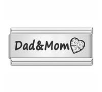 Mum Mom Dad Family Superlink Long Double Size Width Love Birthday 9mm Italian Link Charm Compatible With Nomination Bracelet Daughter Womens (Dad Mom Mum Superlink Double)