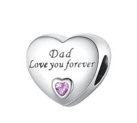 Mum Mom Daughter Sister Family I Love You Forever Heart Pink Charm Bead Pendant 925 Sterling Silver Compatible With Pandora Charm Moments Bracelet (Dad I Love You Heart)