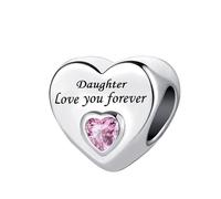 Mum Mom Daughter Sister Family I Love You Forever Heart Pink Charm Bead Pendant 925 Sterling Silver Compatible With Pandora Charm Moments Bracelet (Daughter I Love You Heart)