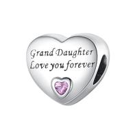 Mum Mom Daughter Sister Family I Love You Forever Heart Pink Charm Bead Pendant 925 Sterling Silver Compatible With Pandora Charm Moments Bracelet (Grand Daughter I Love You Heart)