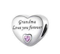 Mum Mom Daughter Sister Family I Love You Forever Heart Pink Charm Bead Pendant 925 Sterling Silver Compatible With Pandora Charm Moments Bracelet (Grandma I Love You Heart)