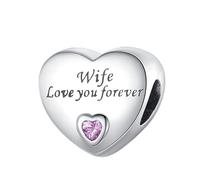 Mum Mom Daughter Sister Family I Love You Forever Heart Pink Charm Bead Pendant 925 Sterling Silver Compatible With Pandora Charm Moments Bracelet (Wife I Love You Heart)
