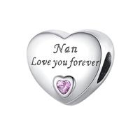 Mum Mom Daughter Sister Family I Love You Forever Heart Pink Charm Bead Pendant 925 Sterling Silver Compatible With Pandora Charm Moments Bracelet (Nan I Love You Heart)