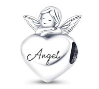 Mum Mom Dog Love Heart Angel Safety Chain Roses Flower Mother Daughter Charm Bead Pendant Sterling Silver 925 Compatible With Pandora Charm Moments Bracelet (Angel Heart)