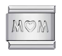 Mum Mom I Love You Heart Silver Italian 9mm Link Stainless Steel Bracelet Charm Compatible With Nomination 9mm Bracelet