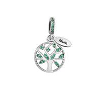 Mum Mother Family Tree Charm Compatible with Pandora Bracelets Green Cubic Zirconia Love Heart Tree of Life Gift Present Women