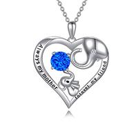 Mum Necklace Sterling Silver Love Heart Lucky Elephant Necklace with Birthstone Crystals, Birthday Mothers Day Jewellery Gifts for Mum from Daughter Son (Simulated Sapphire)