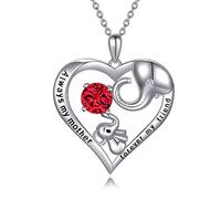 Mum Necklace Sterling Silver Love Heart Lucky Elephant Necklace with Birthstone Crystals, Birthday Mothers Day Jewellery Gifts for Mum from Daughter Son (Simulated Ruby)