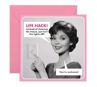Mum or Wife Funny Greeting Card -Life Hack Retro Vintage Humor - Gifts for Her, Women, Girlfriend, Ladies, Mother, Spouse, Partner, Grandma, Colleagues, Friends, Sister - Comes with Fun Stickers