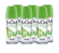 Mum Sensitive Aloe Vera Roll On Deodorant, 48 Hours Plus Protection, Alcohol Free for Sensitive Skin Womens Mens Deodorant, Anti-Perspirant, Vegan, Sustainable Glass Bottle, 50 ml, Pack of 6