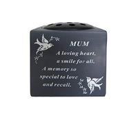 Mum Slate Grey Memorial Flower Vase - Dove & Diamante Detail Grave Plaque Tribute