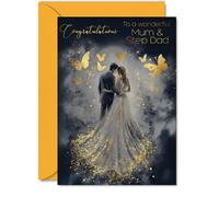 Mum & Step Dad Wedding Card, Gold Butterflies Happy Couple