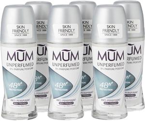 Mum Unperfumed Anti-Perspirant 50ml, 6 Pack, 48H+ Odor Protection, Skin Friendly
