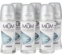 Mum Unperfumed Roll On Deodorant, 48 Hours Plus Protection, Alcohol Free Womens Mens Deodorant, Anti-Perspirant, Vegan, Sustainable Glass Bottle, Fragrance Free, 50 ml, Pack of 6