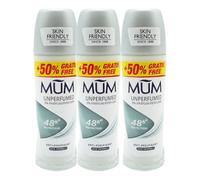 Mum Unperfumed Roll On Deodorant 50 ml Pack of 3 | 48hr Sweat & Odour Protection | Alcohol-Free Antiperspirant for Women & Men | Fragrance-Free | Vegan | Eco Glass Bottle | 50% Extra