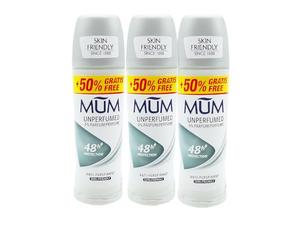 Mum Unperfumed Roll On Deodorant 50 ml Pack of 3 | 48hr Sweat & Odour Protection | Alcohol-Free Antiperspirant for Women & Men | Fragrance-Free | Vegan | Eco Glass Bottle | 50% Extra Free Offer