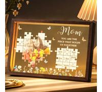 Mum You Are The Piece That Holds Us Together, Personalised Mum Puzzle Piece Sign Plaque Frame with LED Night Light, Mother's Day Puzzle Gift, Custom Grandma Puzzle Sign, Unique Gifts for Mum Grandma