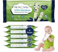 Mum & You Bamboo Baby Wipes Multipack - 100% Biodegradable Wet Bamboo Wipes (5 Packs), 99.4% Water Wipes for Sensitive Newborn Skin, Baby Wipes Multipack for Bum Wet Wipes