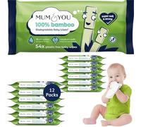 Mum & You Bamboo Baby Wipes Multipack- 648 wipes (54 bamboo wipes x 12 Packs) - 100% Biodegradable Wet Wipes for Sensitive Newborn Skin, 99.4% Water, Eco-Friendly