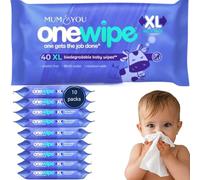 Mum & You Onewipe Baby Wipes Multipack, 100% Biodegradable Wet Wipes (10 Packs), 99.4% Water Wipes for Sensitive Newborn Skin, 30% XL Wet Wipes Adults,Water Wipes baby,Wet Tissue,Eco-Friendly wet wipe