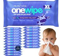 Mum & You Onewipe Baby Wipes Multipack, 100% Biodegradable Wet Wipes (20 Packs), 99.4% Water Wipes for Sensitive Newborn Skin, 30% XL Wet Wipes Adults,Water Wipes baby,Wet Tissue,Eco-Friendly wet wipe