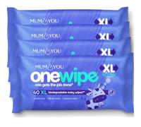 Mum & You Onewipe Baby Wipes Multipack, 100% Biodegradable Wet Wipes (4 Packs=160 wipes), 99.4% Water Wipes for Sensitive Newborn Skin, 30% XL Wet Wipes Adults,Eco-Friendly Water Wipes baby