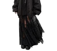 Mumaroho Women Sexy High Waist Solid A-line Cover Ups Beach Sheer Mesh Lace Maxi Skirt Without Lining, Black, L