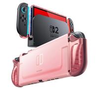 Mumba Clear Case for Switch 2 2025, Crystal Protective Dockable Cover with Quick-Release Joy-Con Design and TPU Grip Compatible with New Switch 2 7.9 Inch Console (Pink)