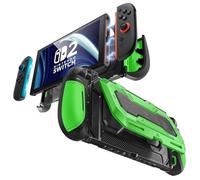 mumba Dockable for Nintendo Switch 2 Case with Flip Stand, [Titan] Ergonomic Switch 2 Grip Protective Cover Holds 5 Game Cards & 2 TF Cards TPU Accessories and Quick-Release Joy-Con Design (Green)