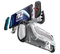 mumba Dockable for Nintendo Switch 2 Case with Flip Stand, [Titan] Ergonomic Switch 2 Grip Protective Cover Holds 5 Game Cards & 2 TF Cards TPU Accessories and Quick-Release Joy-Con Design (Silver)