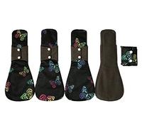 MUMBABY 5pieces 35.4cm / 14 Inch Overnight Charcoal Bamboo Mama Cloth/Menstrual Pads/Reusable Sanitary Pads (Black Butterfly, XL)