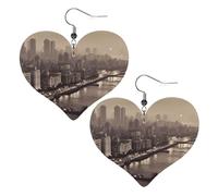 Mumbai city of dreams Leather Earrings Dangle Drop for Women Lightweight Heart Dangle Earrings Jewelry Fashion Pendant and Valentine Birthday Party Gift