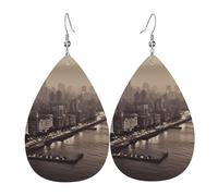 Mumbai city of dreams Leather Earrings Dangle Drop for Women Lightweight Teardrop Dangle Earrings Jewelry Fashion Pendant and Valentine Birthday Party Gift