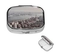 Mumbai City Square Metal Pill Box 2 Compartment Cute Travel Pill Organizer Case Portable Medicine Vitamin Organizer Pill Case for Women Men Travel Unique Gift