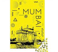 Mumbai Cityscape Yellow Black Art 1000 Piece Jigsaw Puzzle, Modern City Skyline, Decorative Artwork, Premium Paper Puzzle, for Adults, Paper Board, 38x26cm/1000pcs