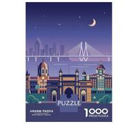 Mumbai Gateway of India at Night 1000 Piece Jigsaw Puzzle, Historic Square Architecture, Weekend Hobby, Matte Printed Jigsaw, Family Night Game for Families, 52x38cm/1000pcs