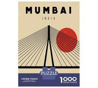 Mumbai India Bridge Minimalist Art Jigsaw Puzzle 1000 Pieces, Old Europe Travel Artwork, Thick Cardboard Pieces, for Home Décor Fans, Gift Idea, 38x26cm/1000pcs