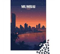 Mumbai India Cityscape at Night Jigsaw Puzzle 1000 Pieces, Vintage Architecture Destination, 1000 Pieces for Adults, Travel Gift for Puzzle Lovers, Paper Board, 38x26cm/1000pcs