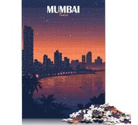 Mumbai India Cityscape at Night Wooden Jigsaw Puzzles for Adults, 1000 Piece Puzzle Educational Games Jigsaw Puzzle Gifts for Christmas Birthday 1000pcs (75x50cm)