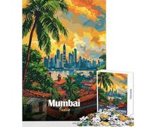 Mumbai India Skyline Art for Adults 1000 Piece Puzzle Train Logical Thinking And Problem-solving Relaxing Stress Free Enjoyment (38x26cm)