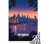 Mumbai India Skyline at Dusk 1000 Piece Jigsaw Puzzle, Modern City Skyline, Matte Printed Jigsaw for Adults, Family Night Game, Decorative Artwork, 52x38cm/1000pcs