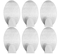 mumbi No Drilling Adhesive Hooks, Stainless Steel, stainlesssteel, Pack of 6