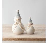 mumdadandbaby Ceramic Snowman with Spotty Brown Scarf and Spotty Grey Hat. Quality China Novelty Christmas Decoration Ornament (10cm & 15.5cm (Medium & Large Set))
