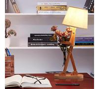 MUMENG Table Lamps for Kids Bedside Bedroom Reading with Linen Lampshade,Wood Swing Arm LED Desk Lamp for Home Decoration,Study and Working Lighting,Creative Gifts for Boys and Girls(E14 Bulb)
