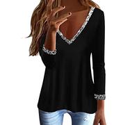 MUMEOMU Women Sparkly Sequin Top Ladies Shimmer Sparkle Glitter Blouson V Neck Short Long Blouse Metallic Party Retro Holiday Evening New Years Eve Dressy Tops for Women UK