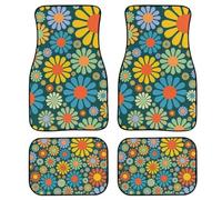 Mumeson Abstract Hippie Flower Car Front & Rear Car Floor Mat 4 Piece Set Universal Fit Non Slip Cars Foot Mats for Womens Teen Girls Heavy Duty Durable Car Interior Floor Carpets