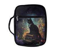 Mumeson Black Cat Bible Cover Women's Bible Protective Bag with Strap for Church Pray Bible Carrying Case Fits for Standard Size Bible Outdoor Travel Bible Storage Bag