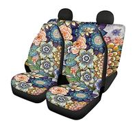 Mumeson Bright Blossoms Boho Floral Car Seat Covers Universal Fit Vehicle Front Rear Seat Covers Auto Interior Decoration for Womens 4 Piece Set Cushion Covers