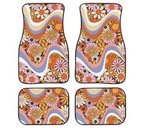 Mumeson Colorful Hippie Flower Car Floor Mats Set for Womens Universal Auto Floor Carpet Durable Front & Rear Carpets for Car Truck SUV & Van,Car Interior Accessories Decoration Floor Mats