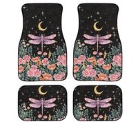 Mumeson Dragonfly Moon Car Floor Mats Full Set of 4, Auto Interior Front Rear Carpets Heavy Duty Back Rubber Carpets for Almost Car Truck SUV Carpet Floor Mats